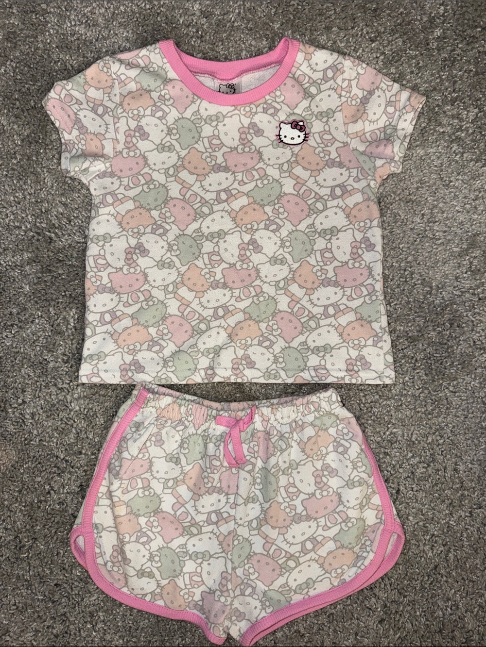 Hello Kitty Pastel Print Short Pajama Set with Pink Trim